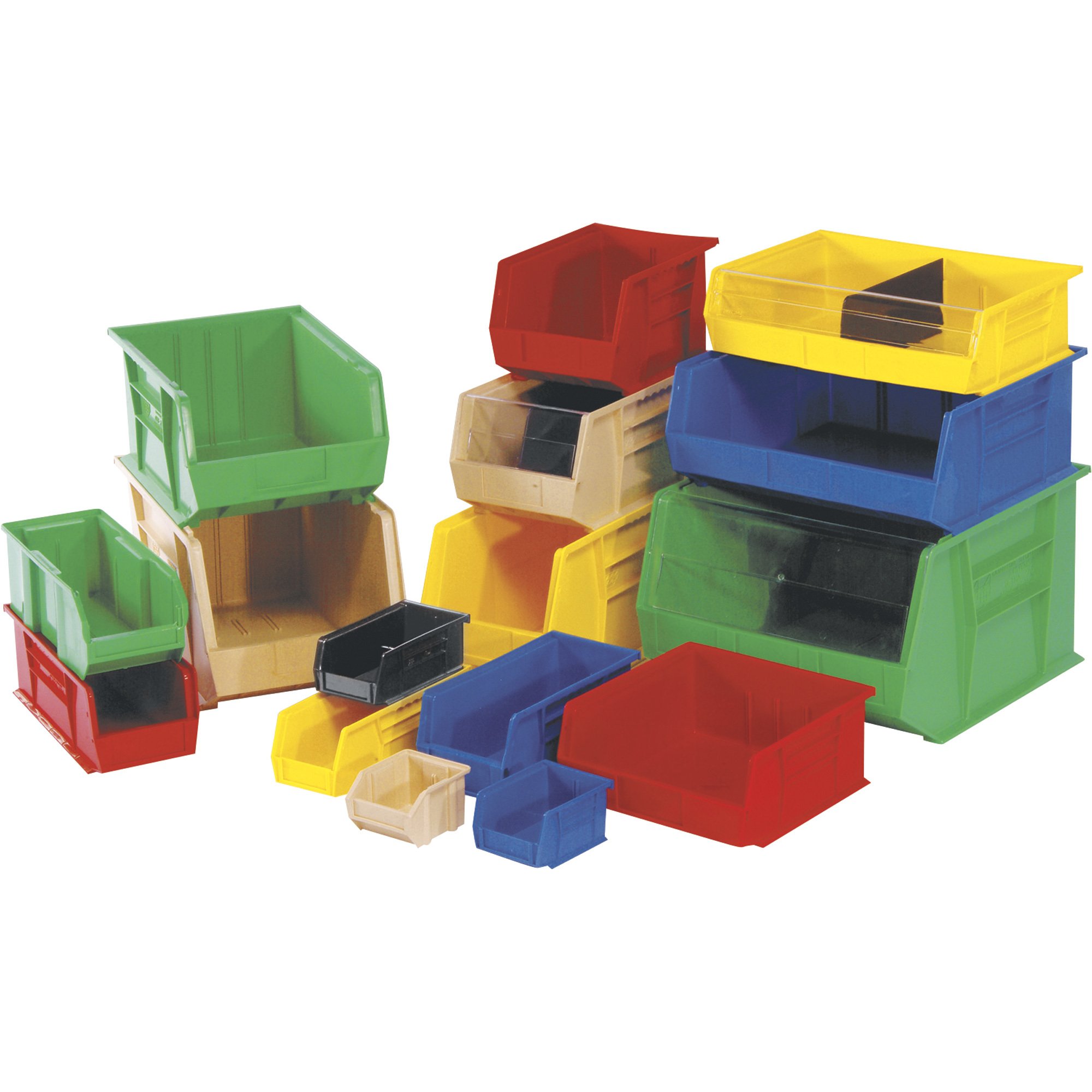 Quantum Storage Heavy Duty Stacking Bins — 7 3/8in. x 4 1/8in. x 3in. Size, Carton of 24